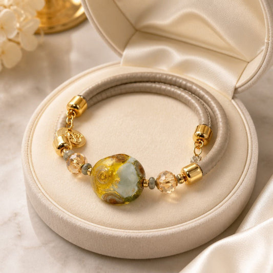 Bracelet Murano Médaillon Jaune et Gris - Contraste Vénitien
