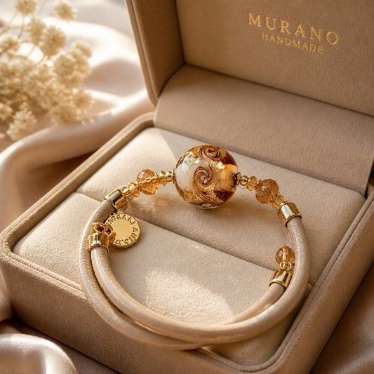 Bracelet Murano Médaillon Œil du Tigre clair - Perles Vénitiennes Artisanales