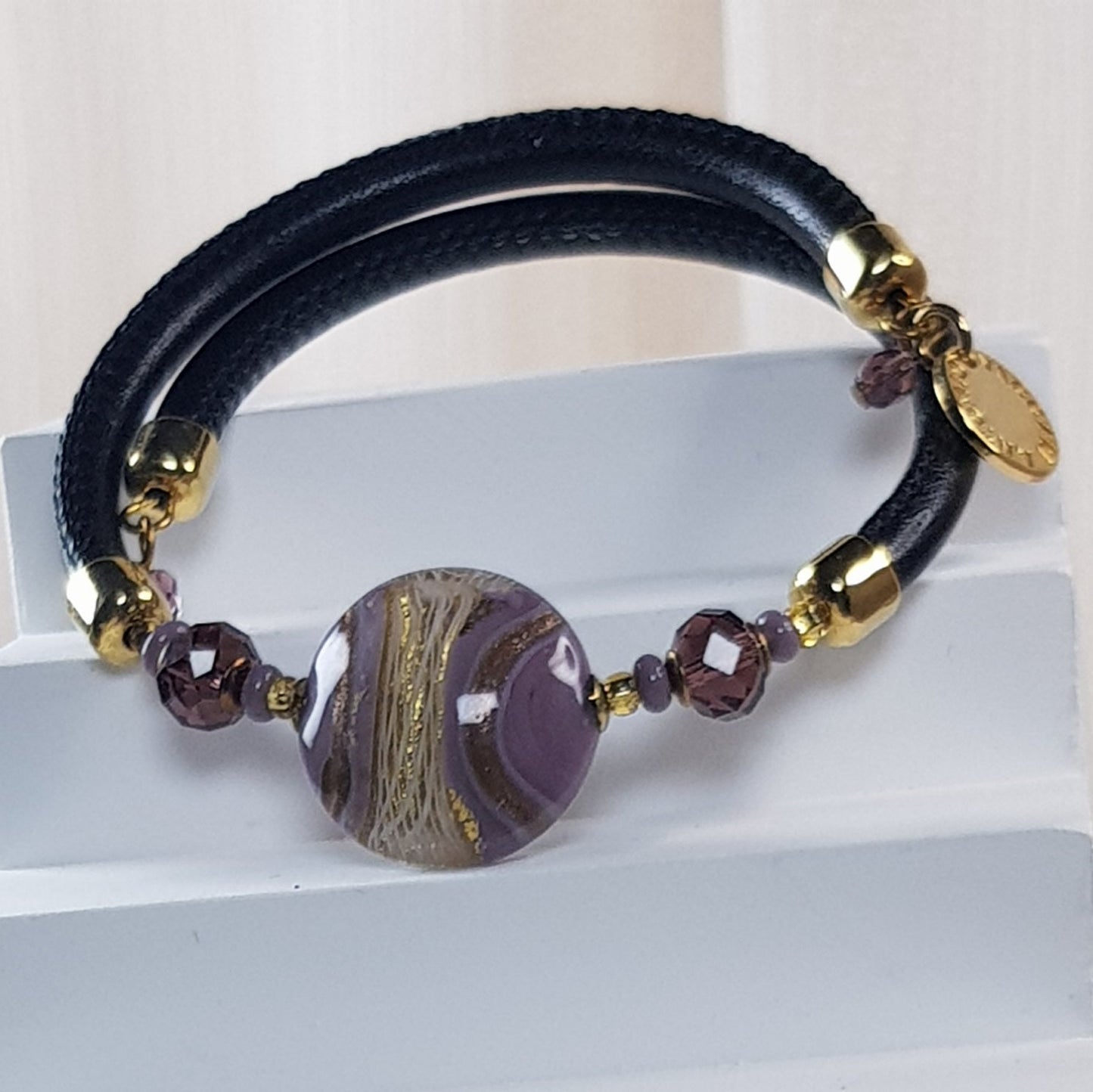 Bracelet murano médaillon parme