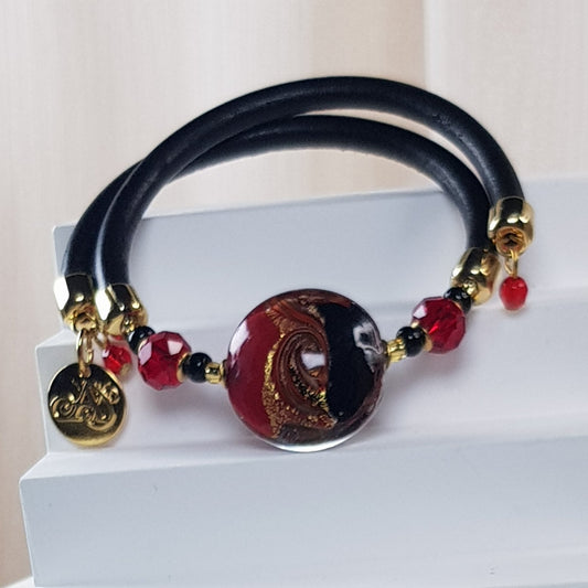 Bracelet murano médaillon rubis noir