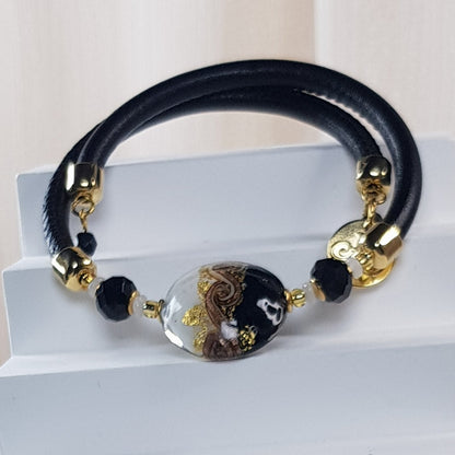 Bracelet murano  médaillon yin yang