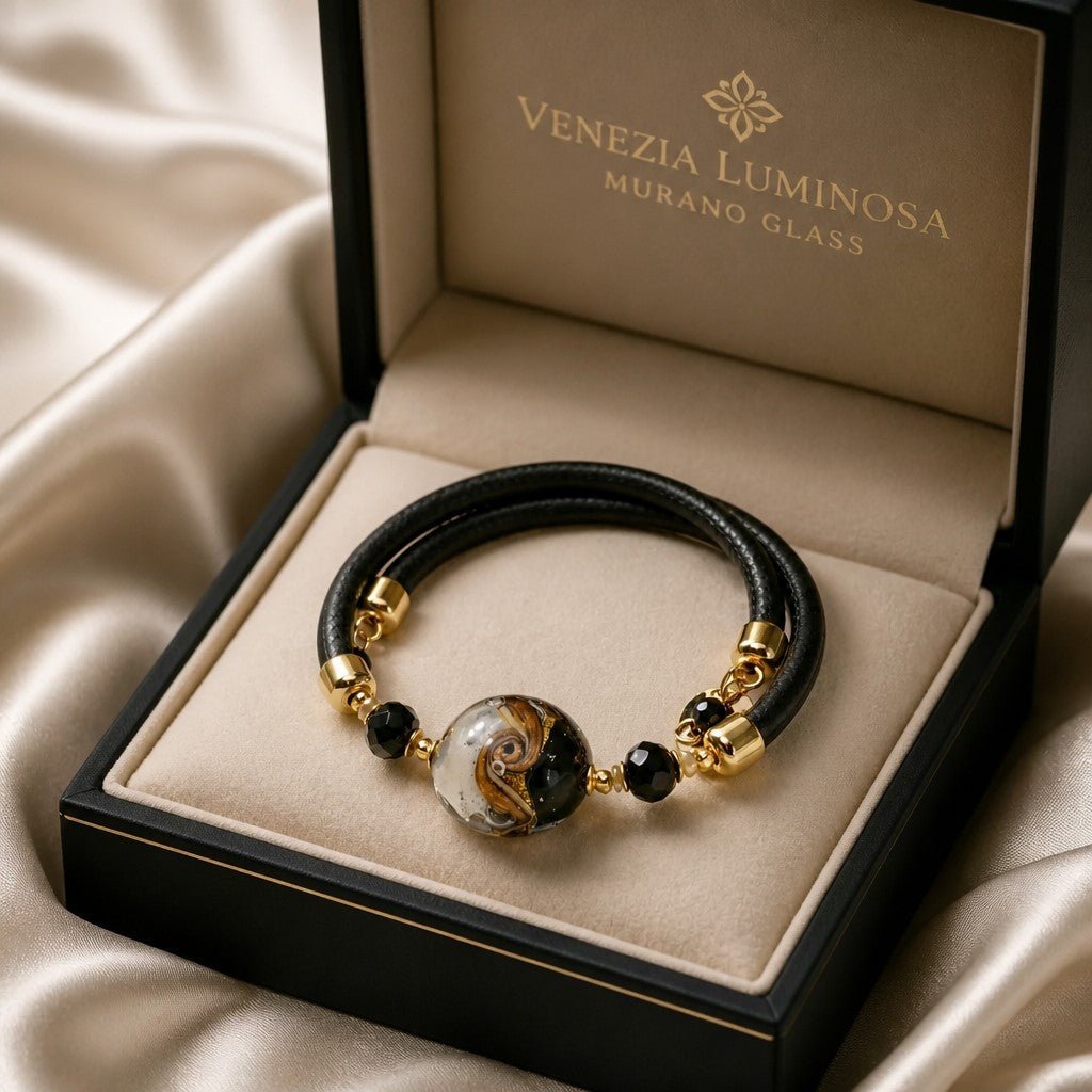Bracelet Murano Médaillon Yin Yang  Vénise