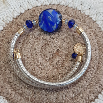 Bracelet murano médaillon bleu nuit