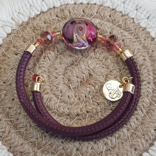 Bracelet murano medaillon bordeaux