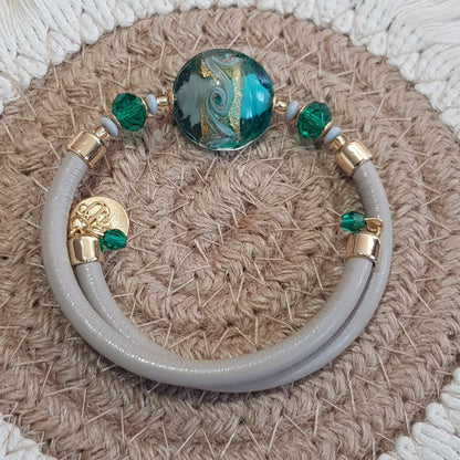 Bracelet murano  medaillon emeraude