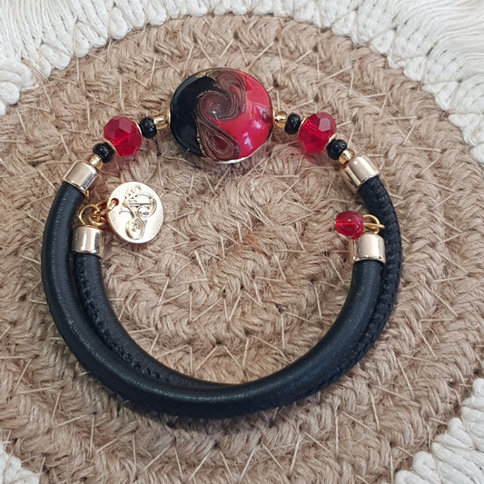 Bracelet murano médaillon rubis noir