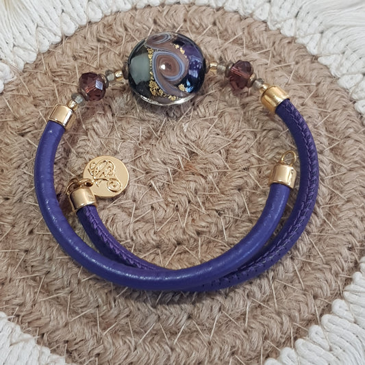 Bracelet murano médaillon violet