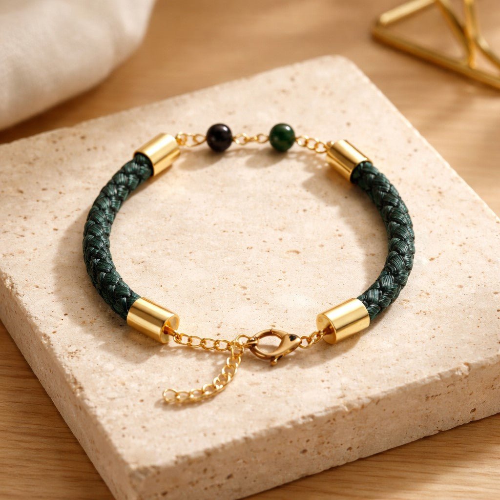 Bracelet Mica Vert & Simili Cuir 6 mm | Bijou Artisanal Acier Inoxydable
