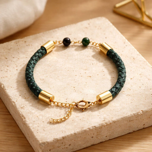Bracelet Mica Vert & Simili Cuir 6 mm | Bijou Artisanal Acier Inoxydable