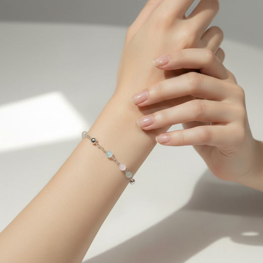 Bracelet Morganite Argent 925 - Béryl Rose