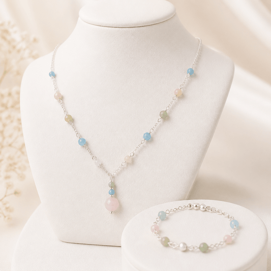Parure Morganite Argent 925 - Béryl Rose