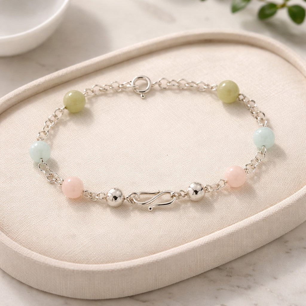 Bracelet Morganite Argent 925 - Béryl Rose