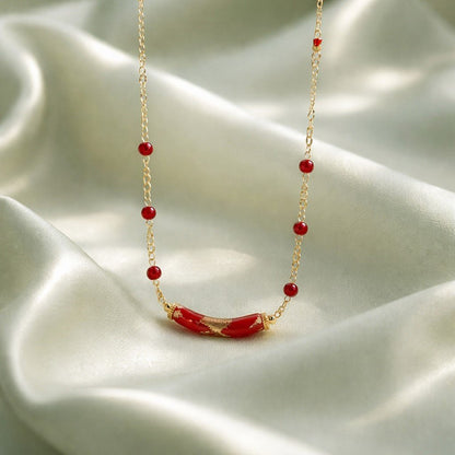 Chaîne Acier Verre Murano Rubis + agate rouge - Bijou Vénitien Artisanal