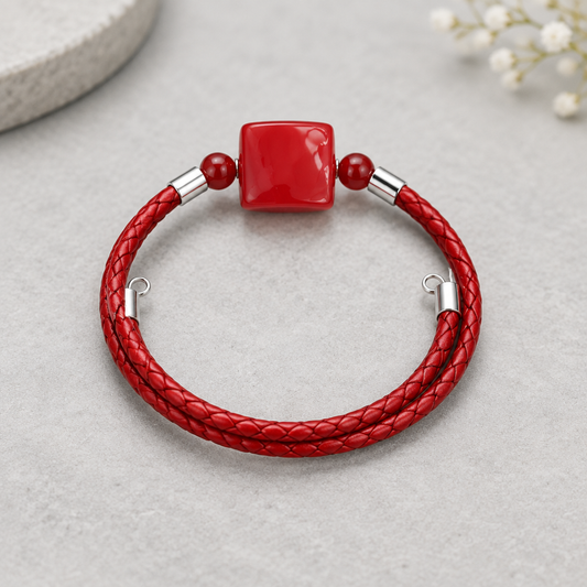 Bracelet Murano carré rouge & agate rouge – argent 925