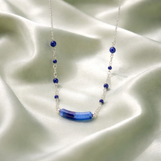 Chaîne Argent 925 Verre Murano Blue Jean + lapis lazuli- Collier Vénitien