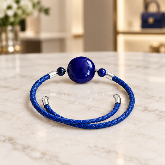 Bracelet Murano médaillon bleu nuit & lapis-lazuli – argent 925