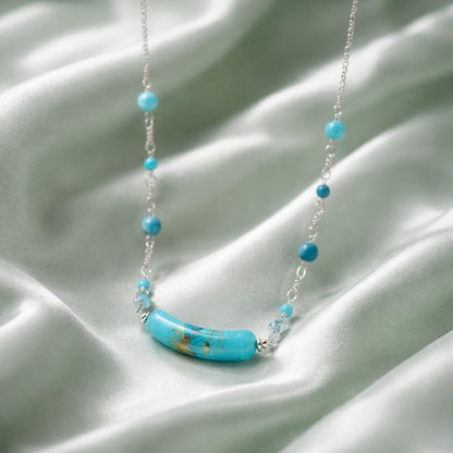 Chaîne Argent 925 Verre Murano Ciel + pierres larimar- Bijou Vénitien Artisanal
