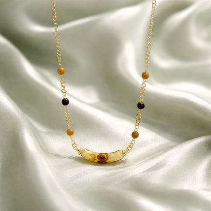 Chaîne Acier Verre Murano Moutarde + oeil du tigre - Collier Vénitien Certifié