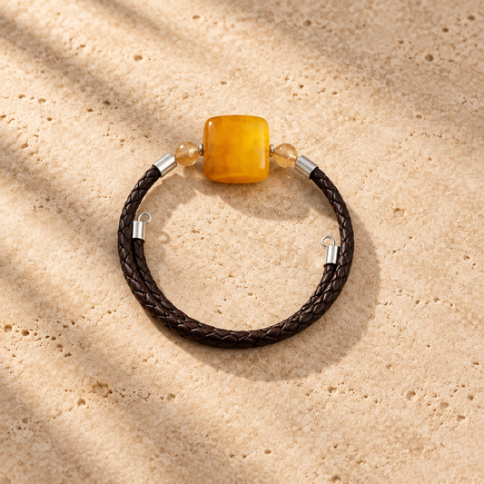 Bracelet Murano carré moutarde, quartz hématoïde & œil de tigre