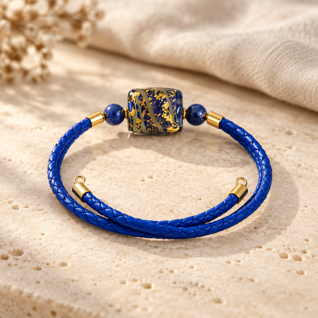 Bracelet Murano Carré + sodalite + argent doré - Lumière Vénitienne