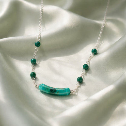 Chaîne Argent 925 Verre Murano + turquoise africaine - Collier Vénitien Artisanal