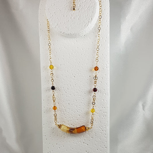 Chaîne Acier Verre Murano Ocre + pierres ambre- Bijou Vénitien Abordable