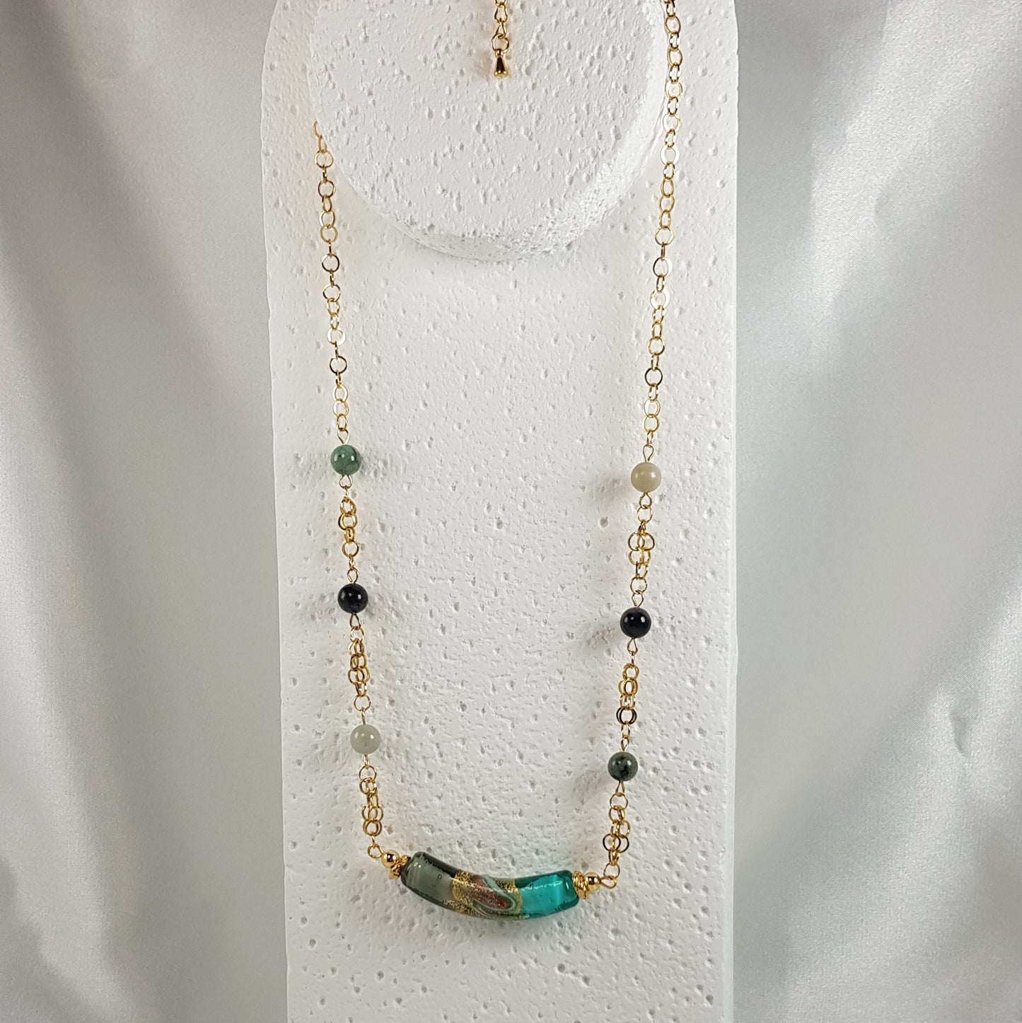 Chaîne Acier Verre Murano + Émeraude - Bijou Vénitien Artisanal
