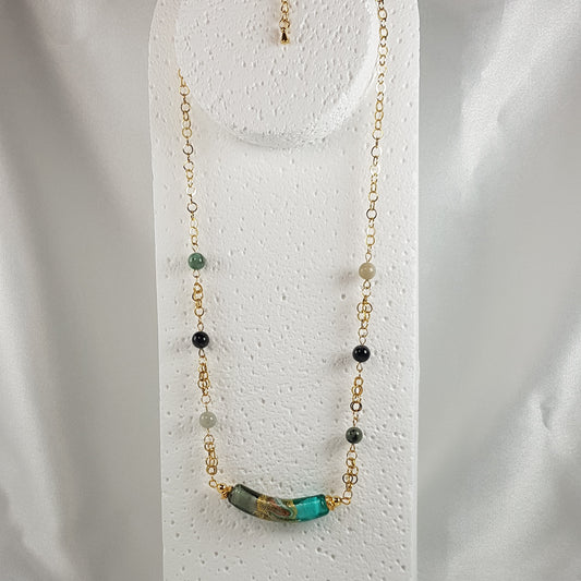 Chaîne Acier Verre Murano + Émeraude - Bijou Vénitien Artisanal