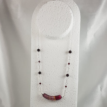 Chaîne Argent 925 Verre Murano Violine Bordeaux + pierres naturelles grenat - Bijou Vénitien