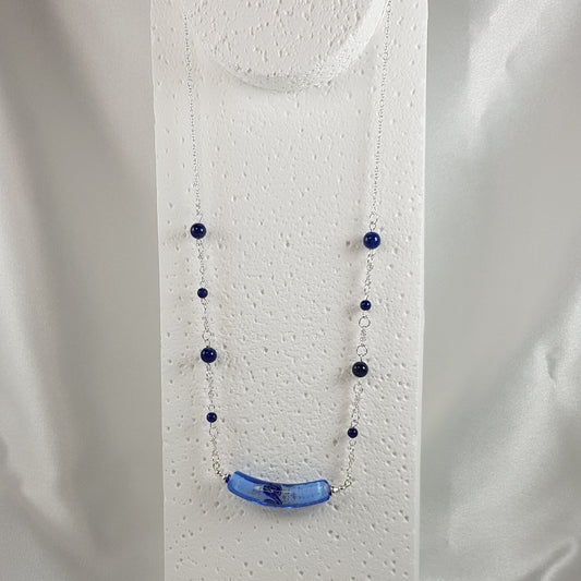 Chaîne Argent 925 Verre Murano Blue Jean + lapis lazuli- Collier Vénitien