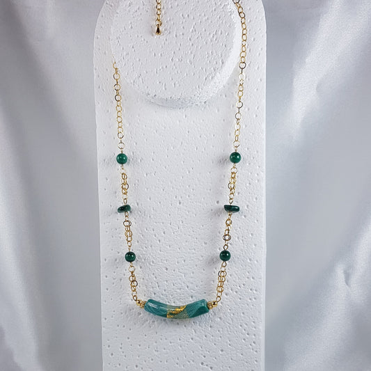 Chaîne Acier Verre Murano Eider + malachite- Collier Vénitien Certifié