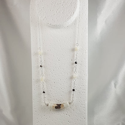 Chaîne Argent 925 Verre Murano Yin Yang + nacre blanche et noire - Bijou Vénitien Certifié