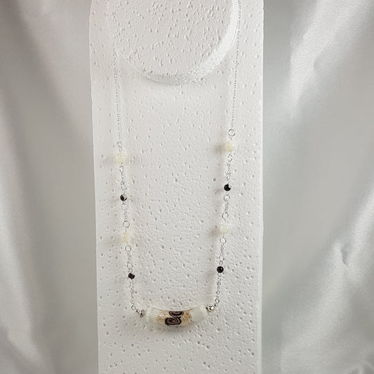 Chaîne Argent 925 Verre Murano Yin Yang + nacre blanche et noire - Bijou Vénitien Certifié