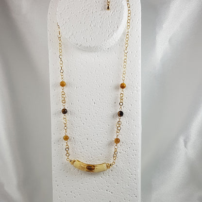 Chaîne Acier Verre Murano Moutarde + oeil du tigre - Collier Vénitien Certifié
