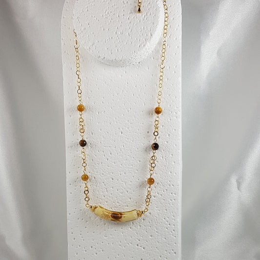 Chaîne Acier Verre Murano Moutarde + oeil du tigre - Collier Vénitien Certifié