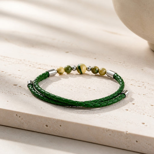 Bracelet Muscovite & Simili Cuir 3 mm | Bijou Artisanal Acier Inoxydable