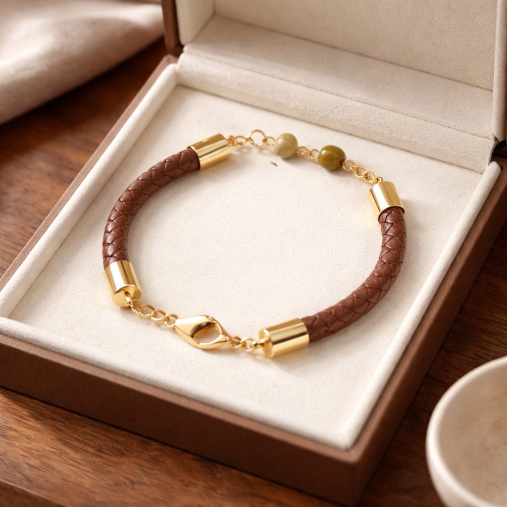 Bracelet Muscovite & Simili Cuir 6 mm | Bijou Artisanal Acier Inoxydable