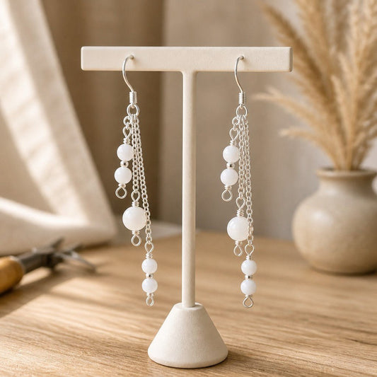 Boucles d'Oreilles Nacre - Argent 925 & Matière Organique