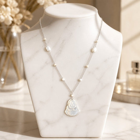 Pendentif Nacre Bouddha Argent 925 | Lithothérapie Sérénité