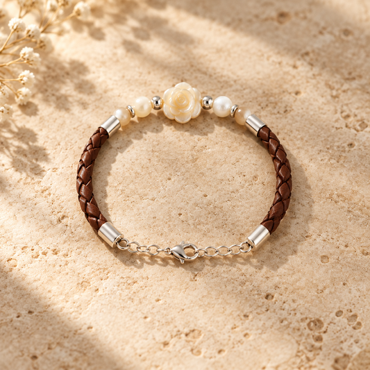 Bracelet Nacre Doré argent 925 simili cuir