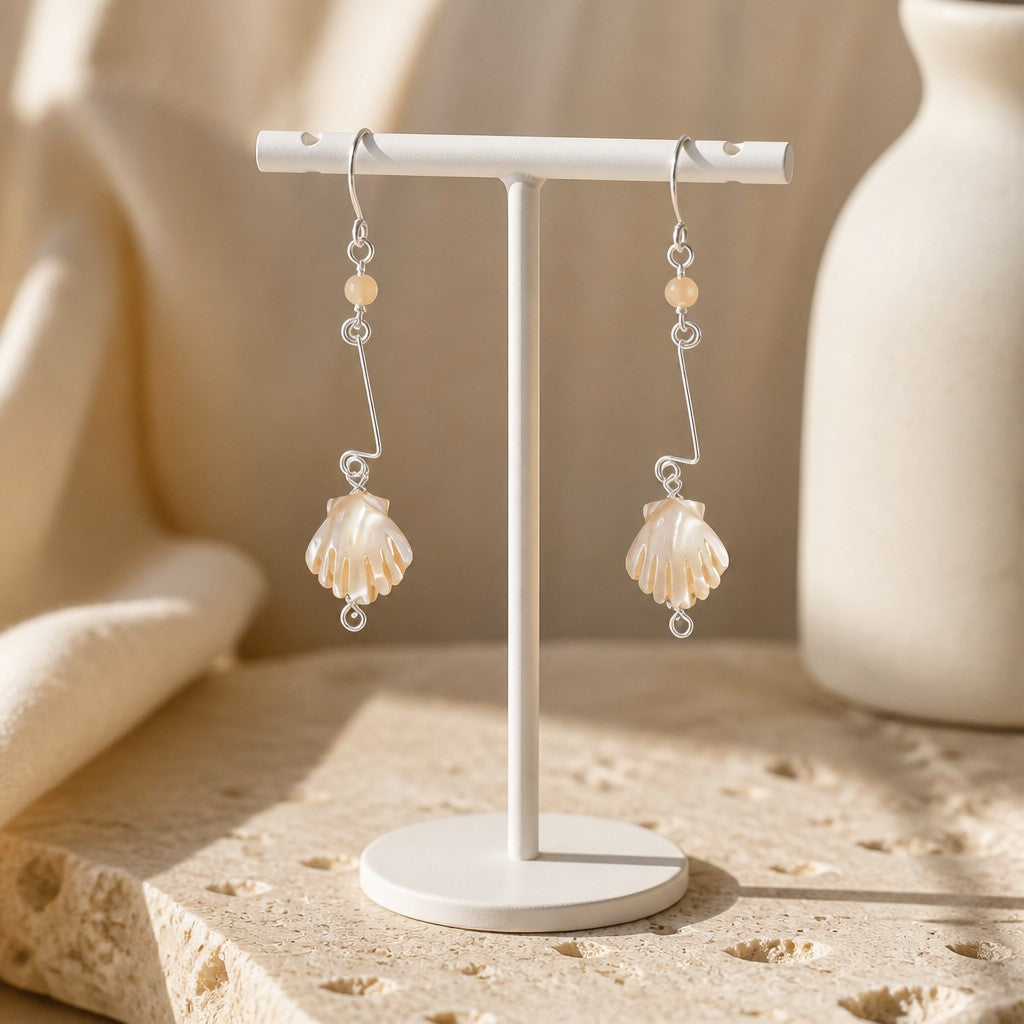 Boucles d'Oreilles Nacre doré- Argent 925 & Matière Organique