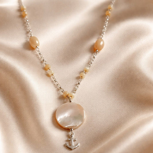 Pendentif Nacre Dorée Argent 925 rond| Lithothérapie Douceur