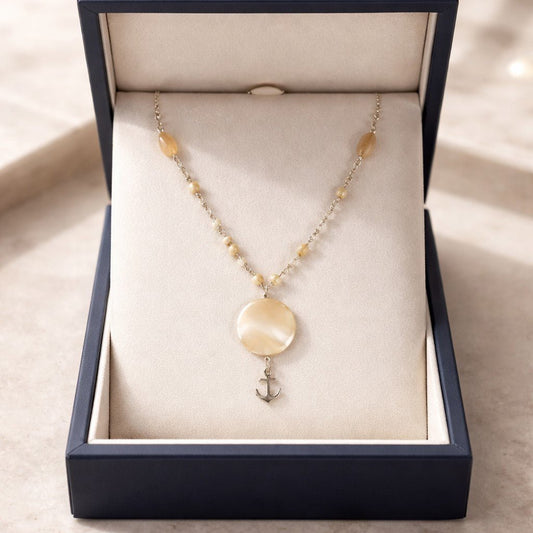 Pendentif Nacre Dorée Argent 925 rond| Lithothérapie Douceur