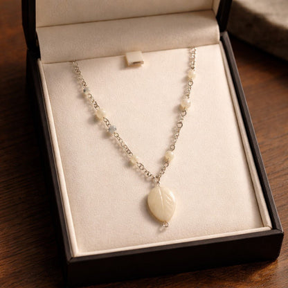 Pendentif Nacre Feuille Argent 925 | Lithothérapie Nature