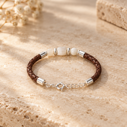 Bracelet Nacre Fusette Argent 925 - simili cuir