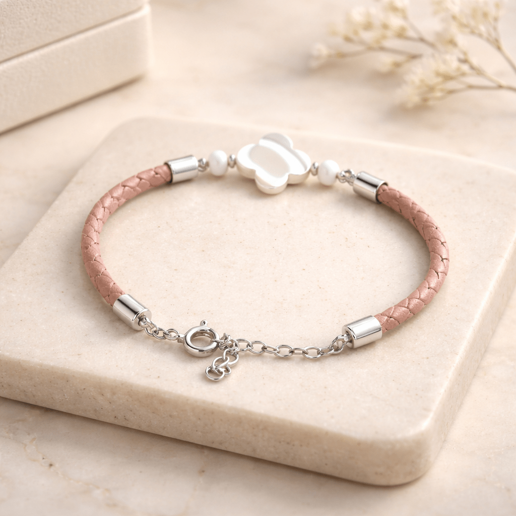 Bracelet Nacre Doré argent 925 simili cuir