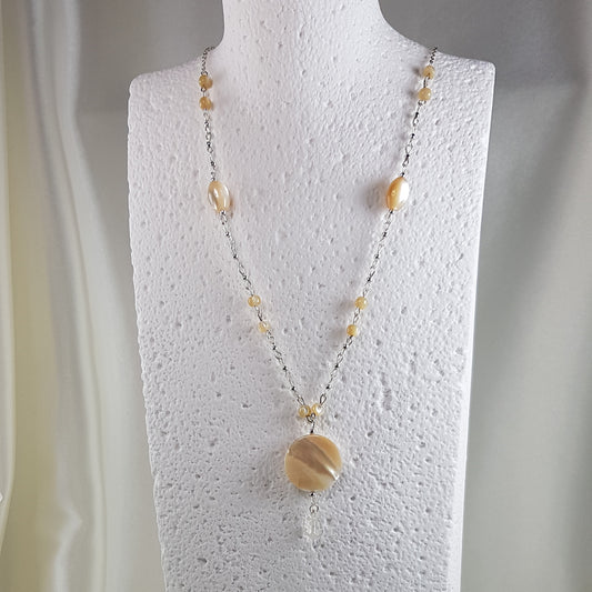 Pendentif nacre dorée rond en argent 925 - lithothérapie douceur