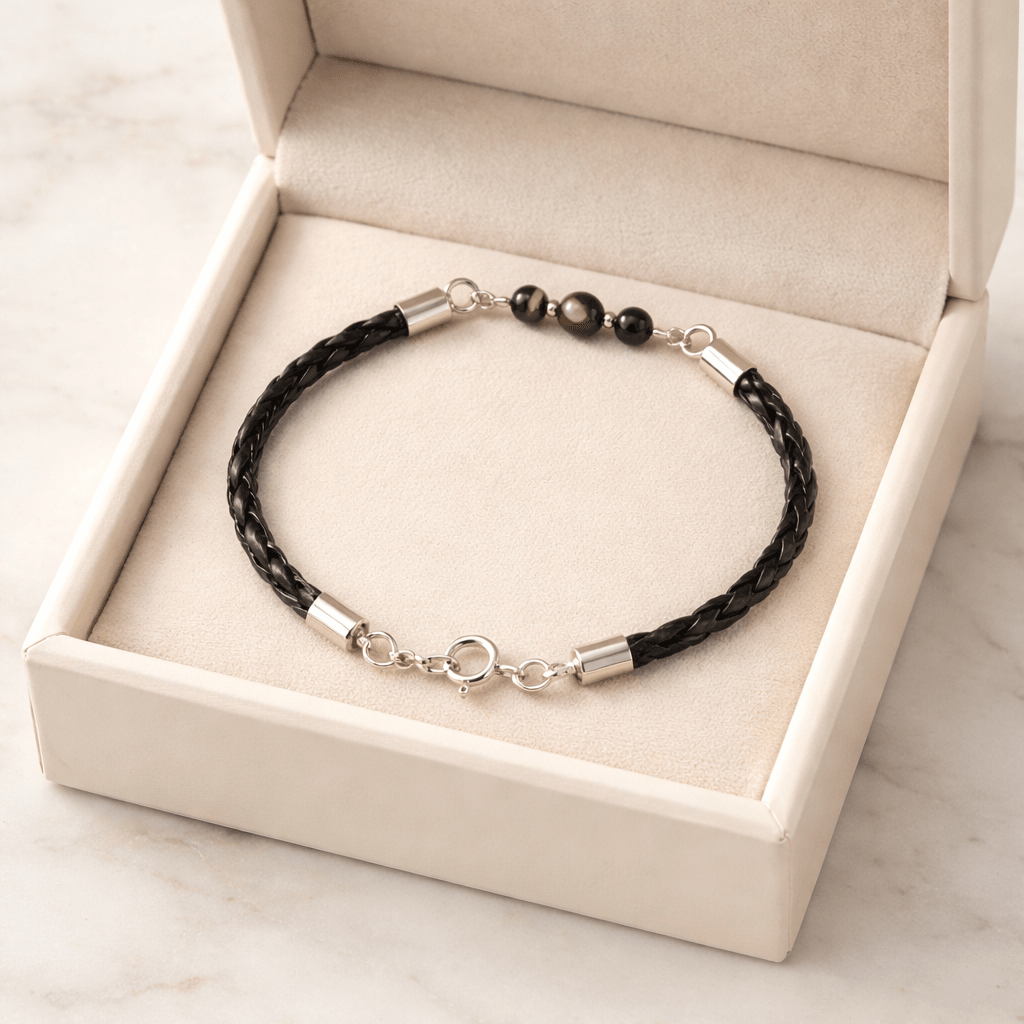Bracelet Nacre noire argent 925 simili cuir