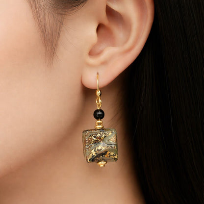 Boucles d'Oreilles Murano Noir 9242 - Verre de Venise Certifié