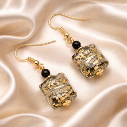 Boucles d'Oreilles Murano Noir 9242 - Verre de Venise Certifié